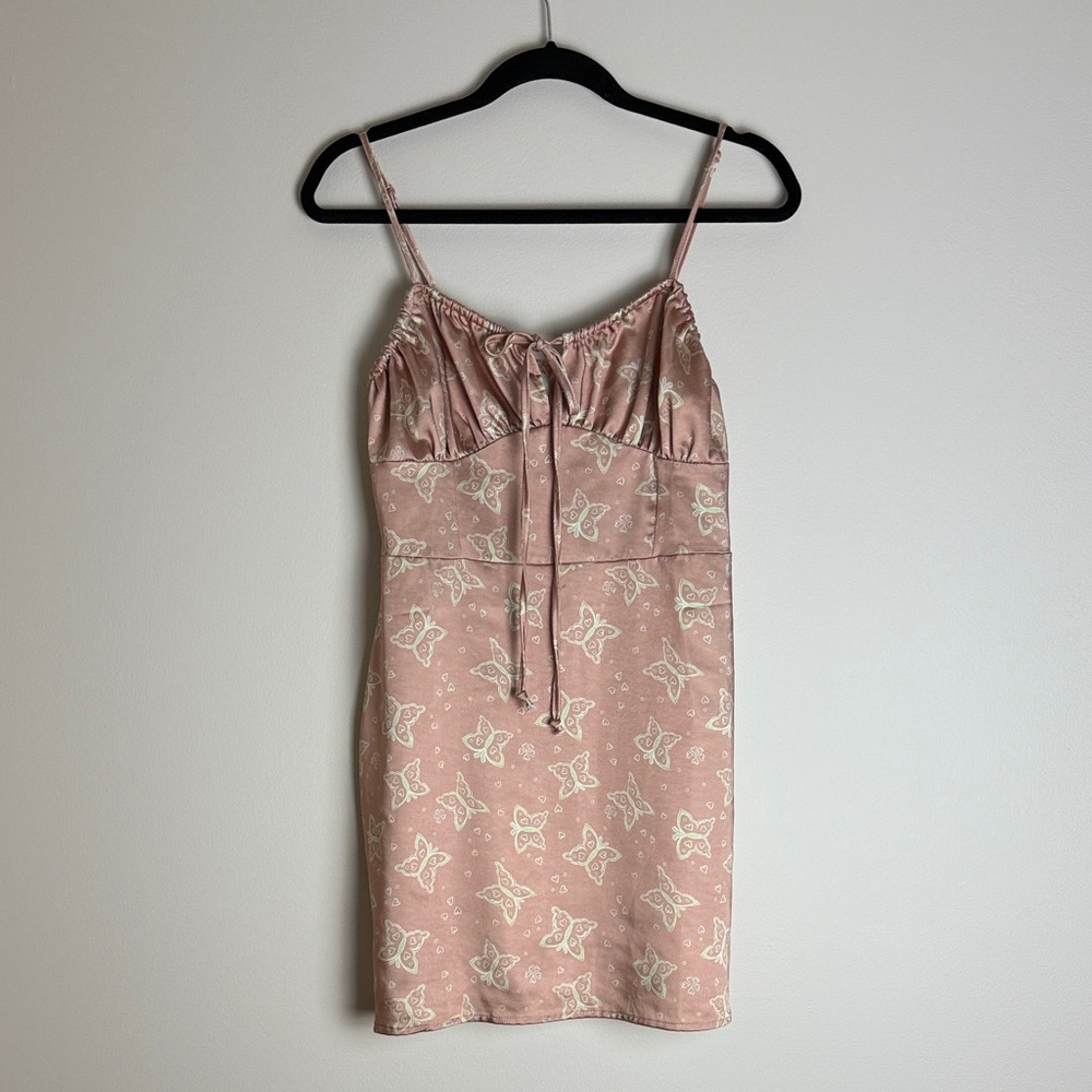 LA Hearts Women's Muted Pink Green Butterfly Print Spaghetti Strap Dress Size M